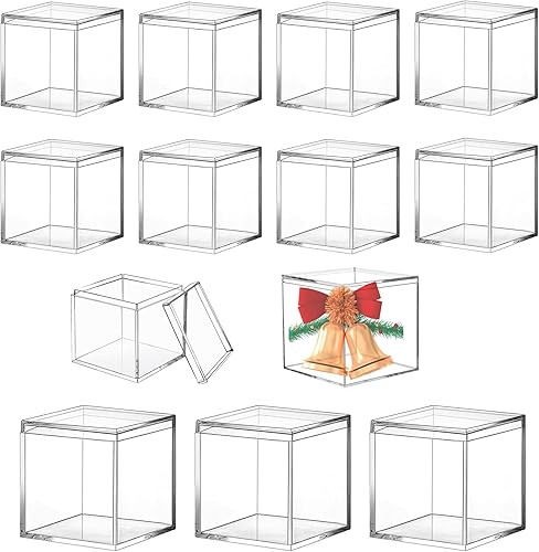 Miniatura 8 de Caja de acrílico transparente con tapa, caja de almacenamiento de 12 piezas, cajas de exhibición rectangulares pequeñas, cajas de exhibición de