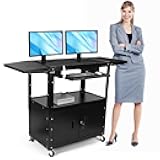 2Pcs Steel Large AV Cart with Locking Cabinet Presentation Cart with Pullout Keyboard Tray & Cord Management for Computer Laptop Projector Printer