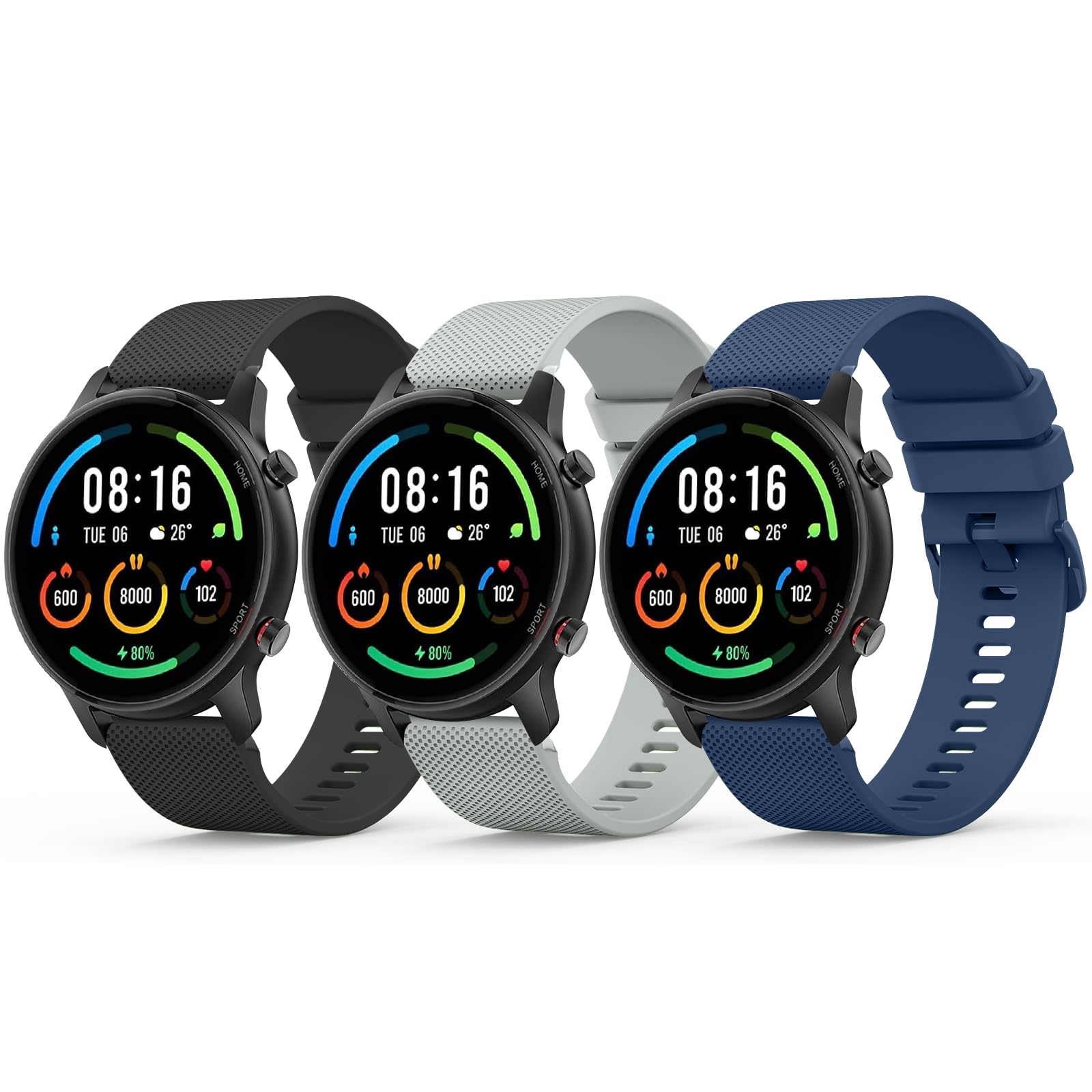 YLK 22mm Correa para Xiaomi Mi Watch Color Sport/S1/S1 Active/S1 Pro/S3/2/2 Pro, Pulseras de Silicona para Hombre y Mujer (Negro/Gris/Azul Marino)