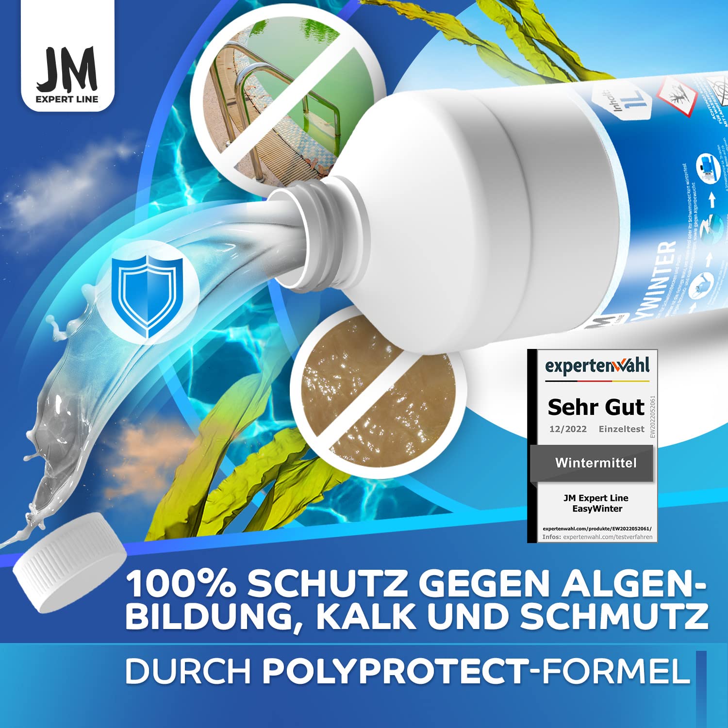 *NEU* JM Expert Line EasyWinter I Profi Pool Wintermittel [1L] für 40m³ Poolwasser I Überwinterungsmittel für Pools ohne Ablassen I Wintermittel für Pool mit Polyprotect-Formel