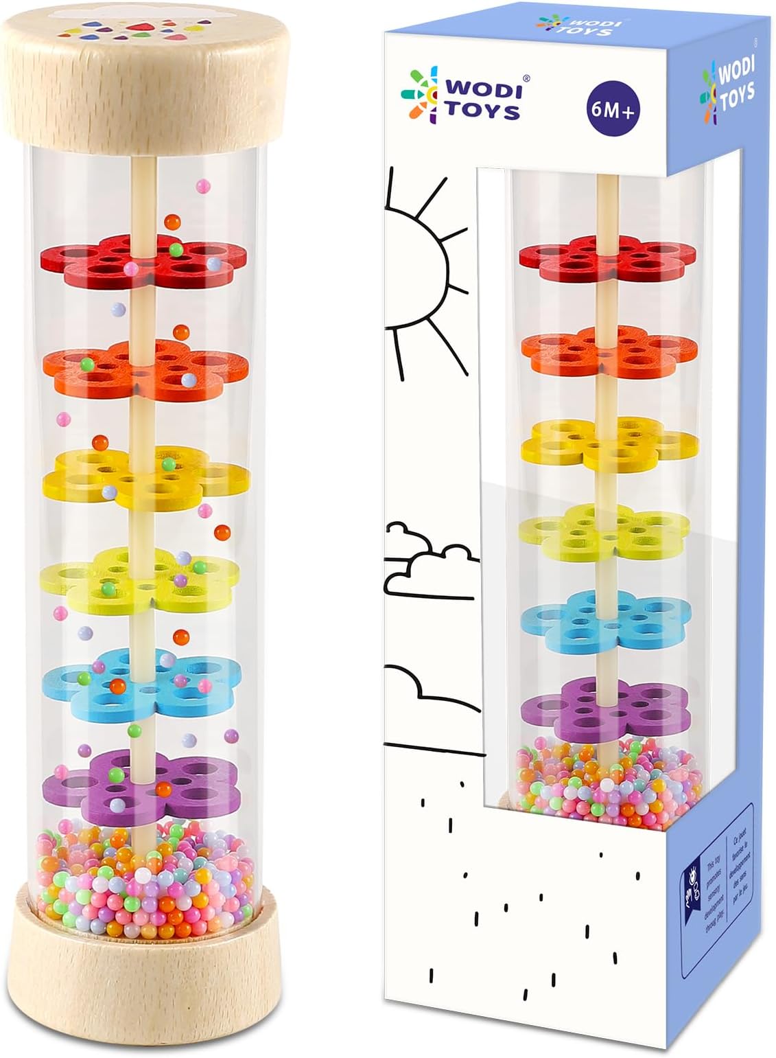 LOOIKOOS Rainmaker - 7 inch Wooden Rain Stick Montessori Toys for Babies 6-12 Months,Baby Rattle Shaker Sensory Developmental Toy,Raindrops Musical Instrument Baby Musical Toys for Baby 6 7 8 9