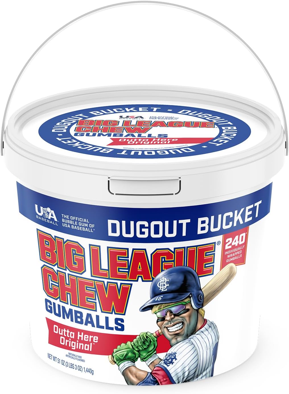 Big League Team Rally Bucket 240 Individually Wrapped Gumballs Net Wt. 50.8 oz