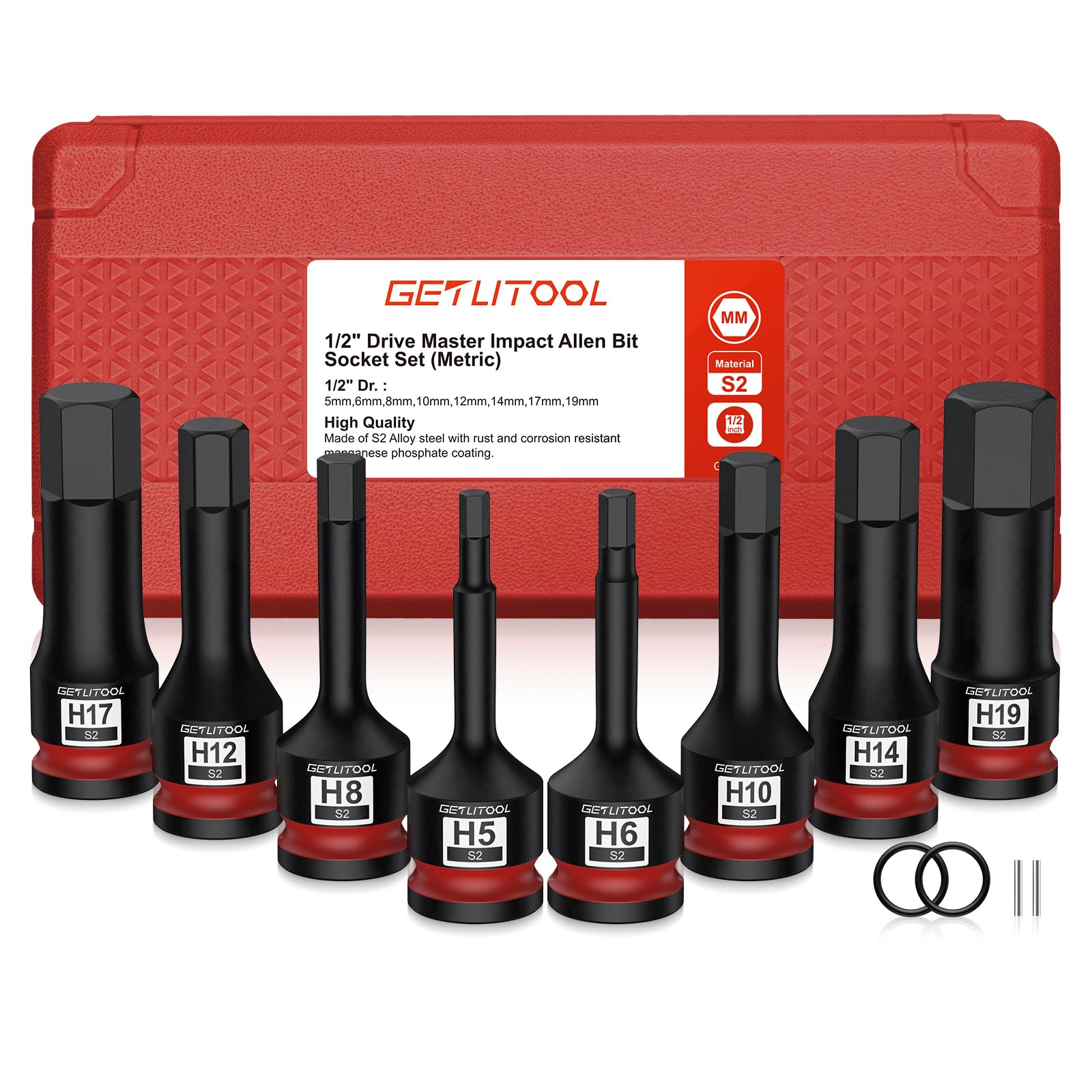 GETLITOOL 8Pcs Impact Hex Bit Socket Set