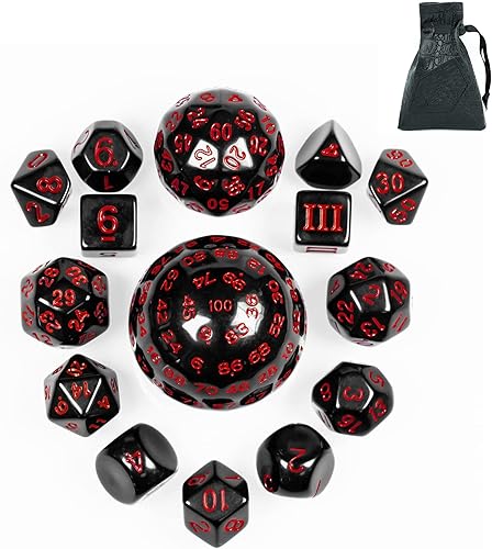 Poludie Juego completo de dados poliédricos DND D3-D100 D3-D100 con bolsa de dados de ojo de dragón, dados D100 para Calabozos y Dragones, RPG,