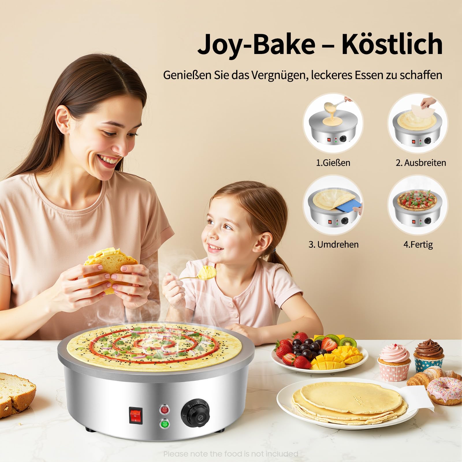 Máquina profesional para hacer crepes y panqueques, 2800 W, máquina para crepes, plancha para crepes dulces y salados, 150-280 ℃ de acero inoxidable, BJB-1