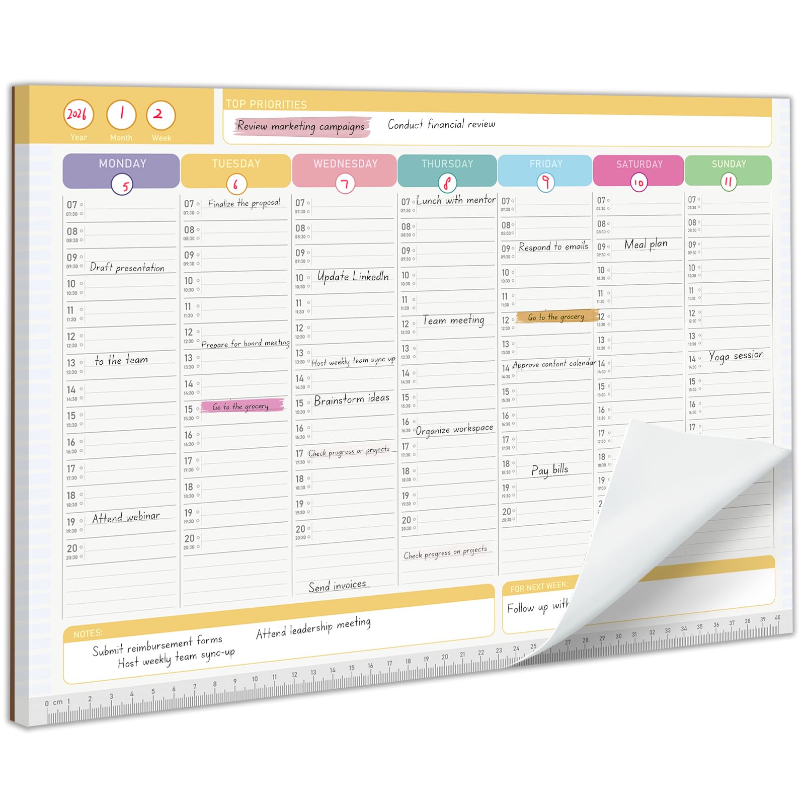 Corelaytun A3 Weekly Planner Pad, 52 Tear-Off Sheets Undated To Do List Notepad & Schedule Organiser Premium Thick Paper with Cardboard Back Support Desk Planner for Home Office Study