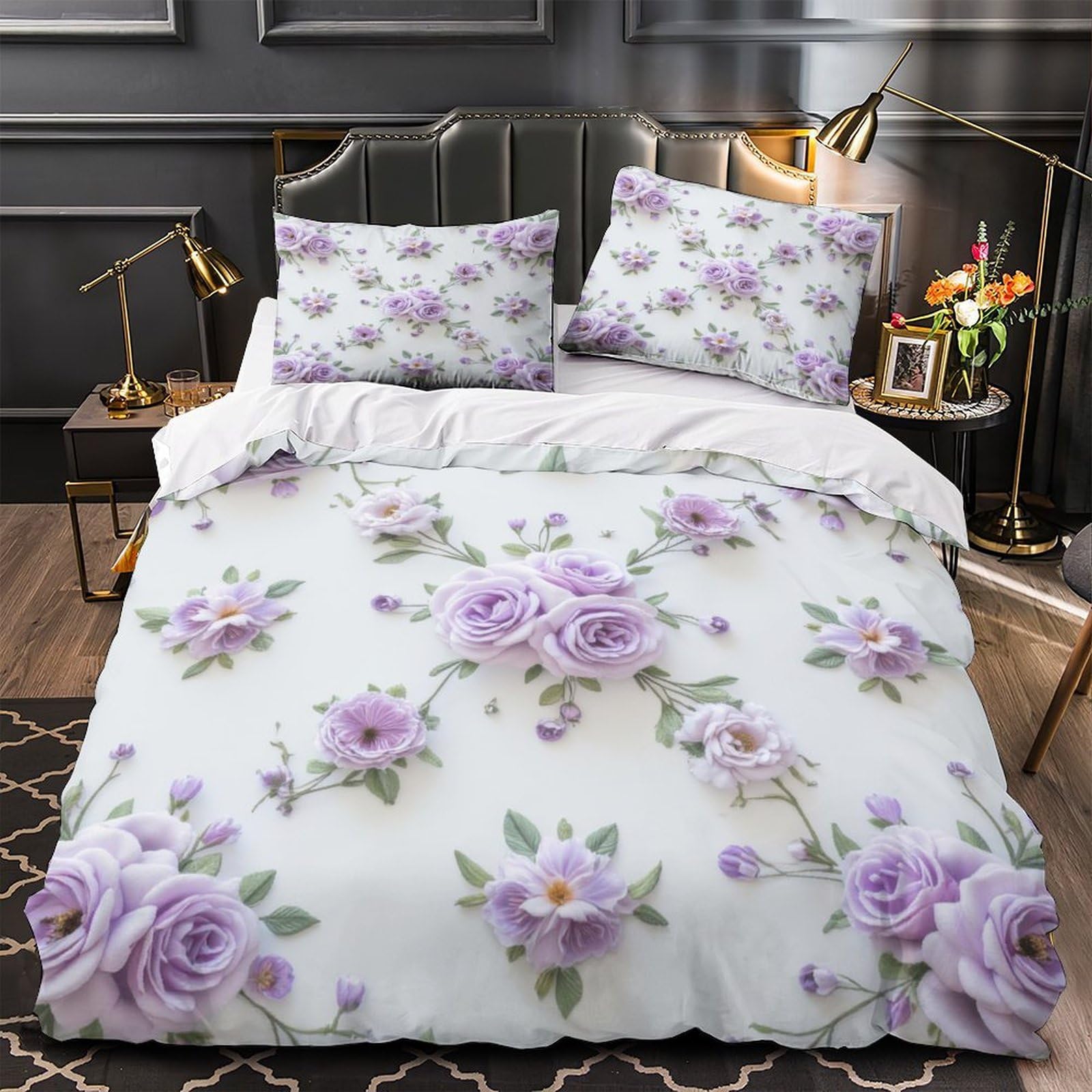 Housse de couette anti-tache et infroissable violette 3D King pour lit enfants et adultes