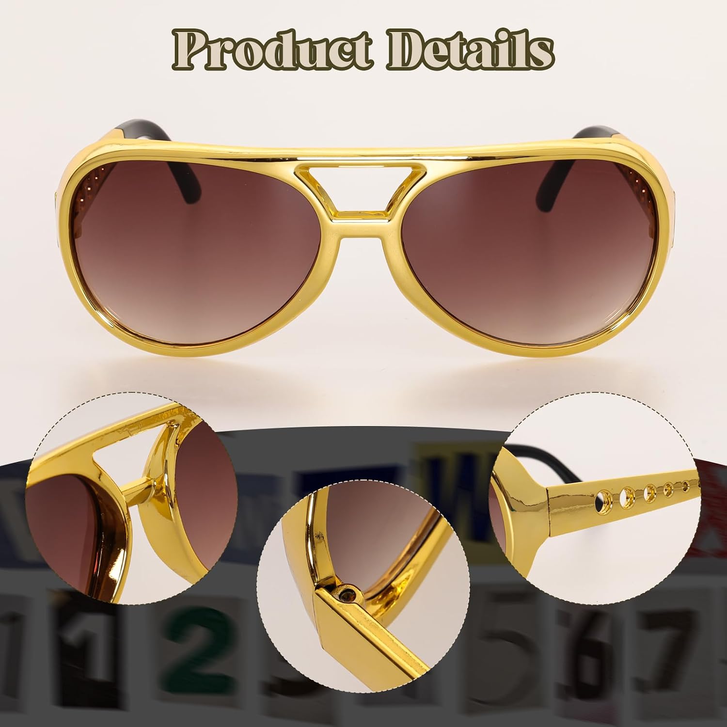 Fumwase 2PCS 50s 60s Disco Sunglasses Women Men Gold Sunglasses for Halloween Cosplay Dress Up Party Costume Accessories