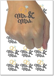 Mr. and Mrs. Wedding Rings Temporary Tattoo Water Resistant Fake Body Art Set Collection - 15 2" Tattoos (1 Sheet)