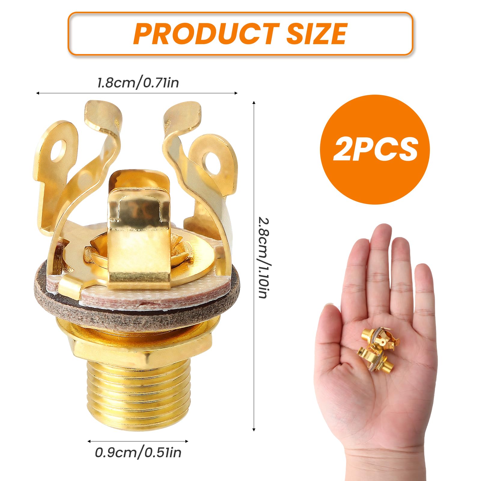 Full-Contact Output Jack Socket for Guitar Bass 2pcs 4-Contact Electric Guitar Copper Metal Stereo Jack with Washer and Nut Solder Type for Speakers Footswitch Audio Amplifier Instruments - Image 3