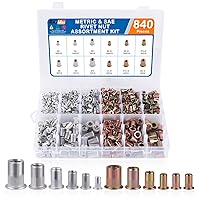 Vista 7 de Kit de herramientas de tuerca de remache, 400 piezas SAE y kit surtido de tuercas remachadoras métricas, insertos de cabeza plana de acero al