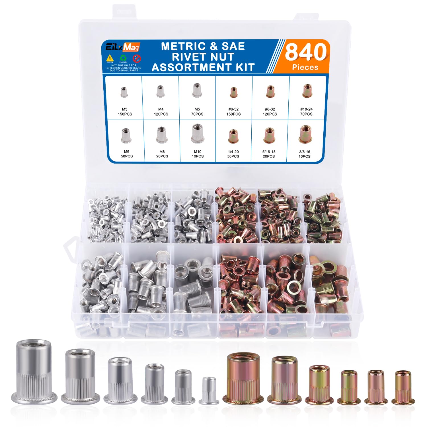 Snapklik.com : 840PCS Rivet Nut Kit, 12 Sizes SAE & Metric Rivet Nut ...
