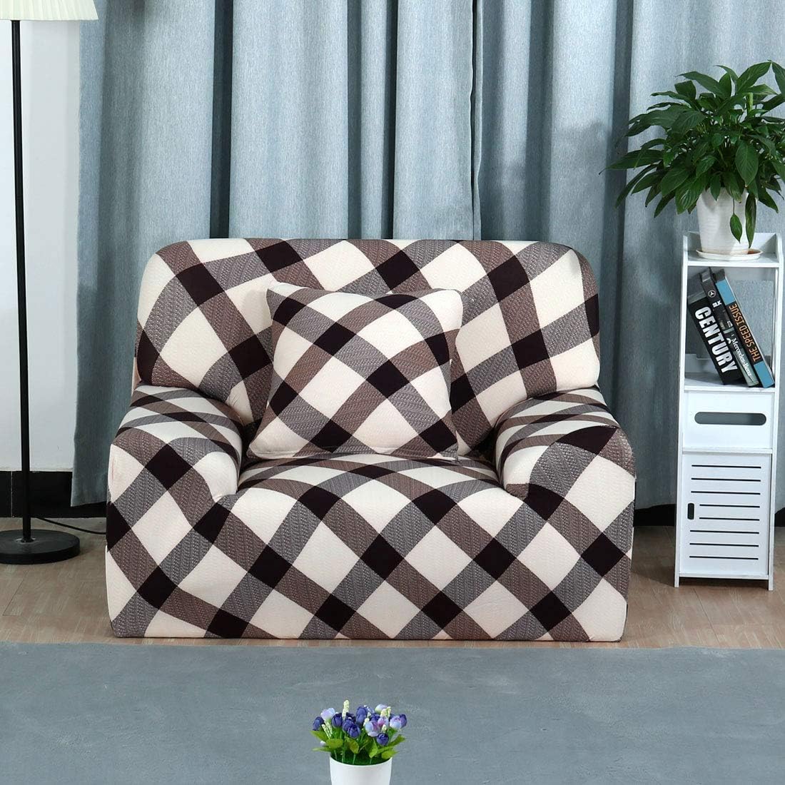 uxcell Stretch Sofa Cover Chair Couch Slipcover, Machine Washable, Stylish Furniture Covers with One Cushion Case Black Gray Small