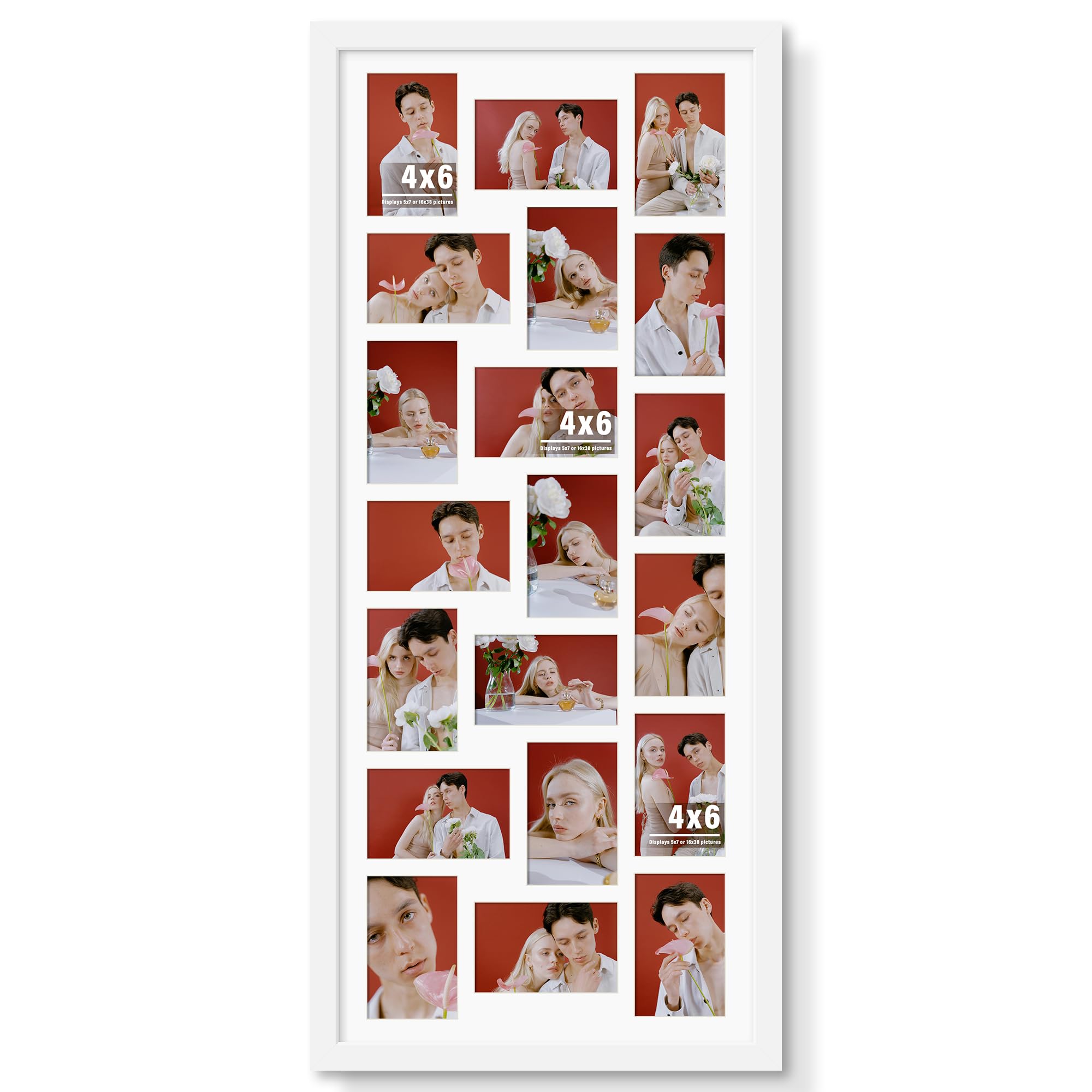 Photo 1 of ***MINOR DAMAGE TO FRAME*** DUENPY 16x38 Collage Picture Frame 4x6 Collage Frame Displays twenty 4x6 inch Photos Available Horizontal Wall Mounting Display and Vertical White