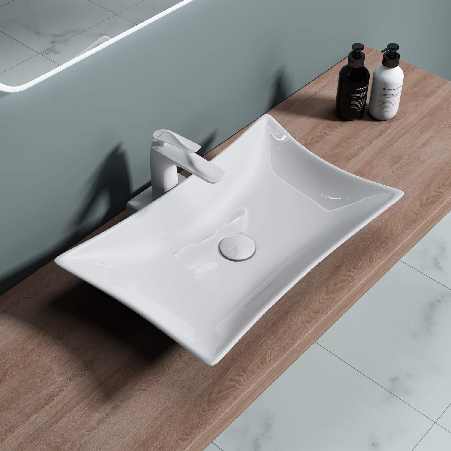 Db Durovin Bathrooms Glossy White Durovin Bathrooms Ceramic Bathroom Basin - Countertop Sink Modern Rectangular Vessel Sink With Tap Hole (580 X 450 X 95Mm)