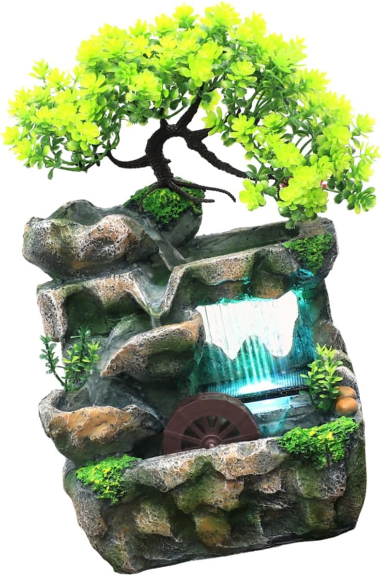 VALICLUD Indoor Small Waterfall Fountain Desk Ornament for Home Office Bedroom Decoration Quiet Flowing Water Feature with Unique Rockery Design US Plug Humidifying Relaxation Tabletop