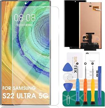 OLED for Galaxy S22 Ultra 5G Screen Replacement for Galaxy S22 Ultra 5G LCD Display for Samsung SM-S908 SM-S908B Digitizer Touch Screen Assembly Repair Kits with FrameBlack, with Fingerprint
