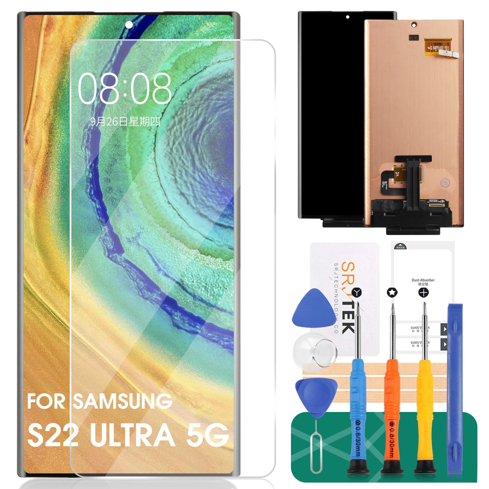 AMOLED for Galaxy S22 Ultra 5G Screen Replacement for Samsung Galaxy S22 Ultra 5G LCD Display for Samsung SM-S908 SM-S908B Digitizer Touch Screen Assembly Repair Parts (with Fingerprint)