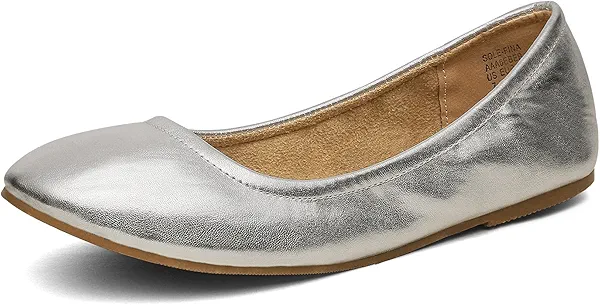DREAM PAIRS Women's Sole-fina Solid Plain Walking Classic Ballet Flats Shoes,Size 7,Silver/Pu,Sole-FINA