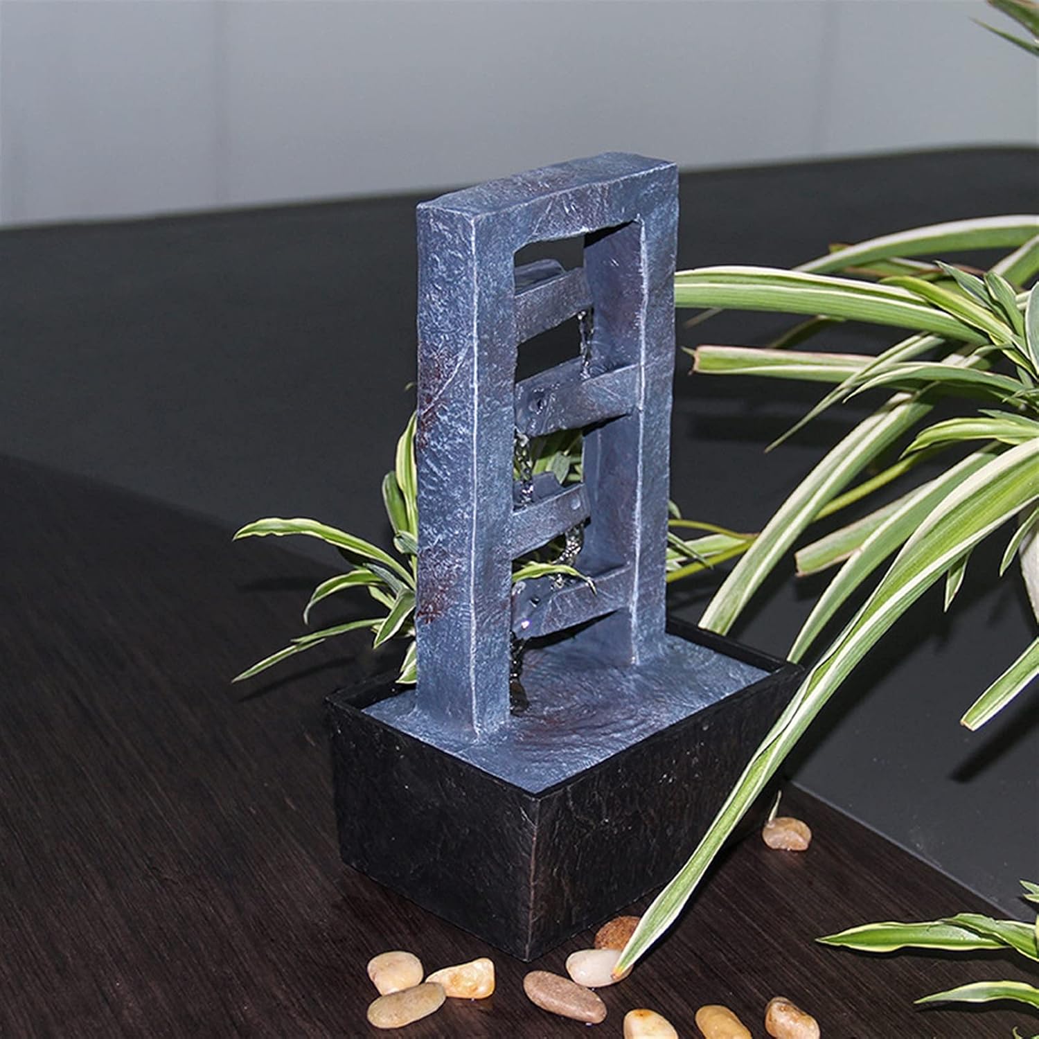 HIHELO Indoor Tabletop Waterfall Fountain Home Decor Relaxing Livingroom Office Mini Waterfall Hotel Indoor Resin Craft Tabletop Fountain with 4 Slots Rectangle Meditation Fountain