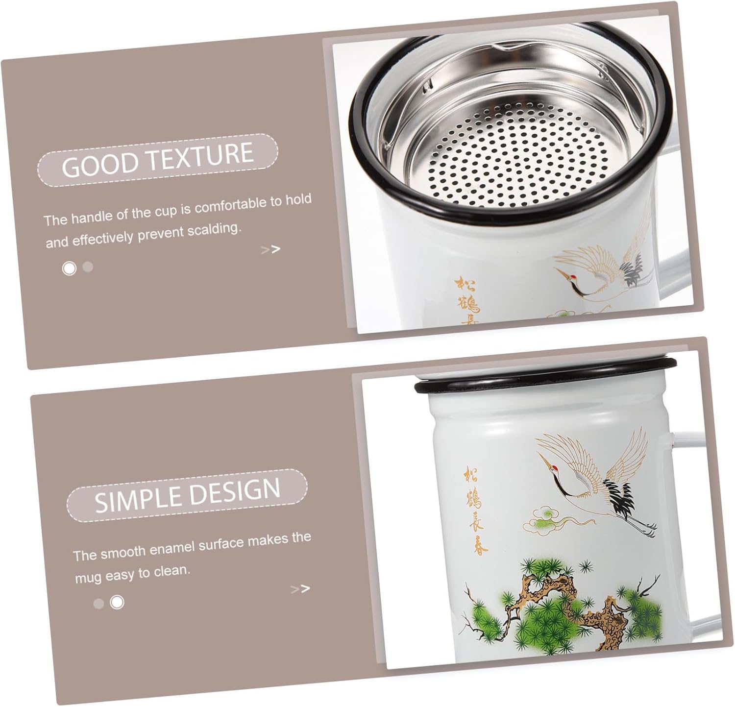 Enamel Mug Tea Cup with Infuser Coffee Cups Chinese Tea Cup Camping Cup Espresso Cups Tin Mugs for Camping Unbreakable Mug Chinese Enamel Cup Classic Stainless Steel Office