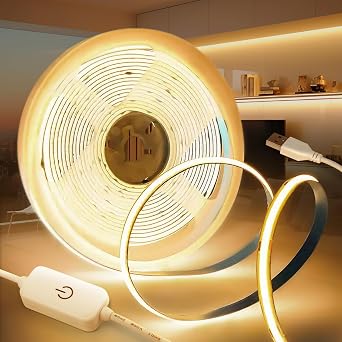 KSIBNW 5V USB COB LED Strip Lights 5M, Dimmable Led Light Strip Warm White 3000K Tape Lights CRI90+ Flexible 5M/16.4ft TV Backlight with 1M USB Powered for Bedroom Cabinet Kitchen Decoration [Energy Class F]