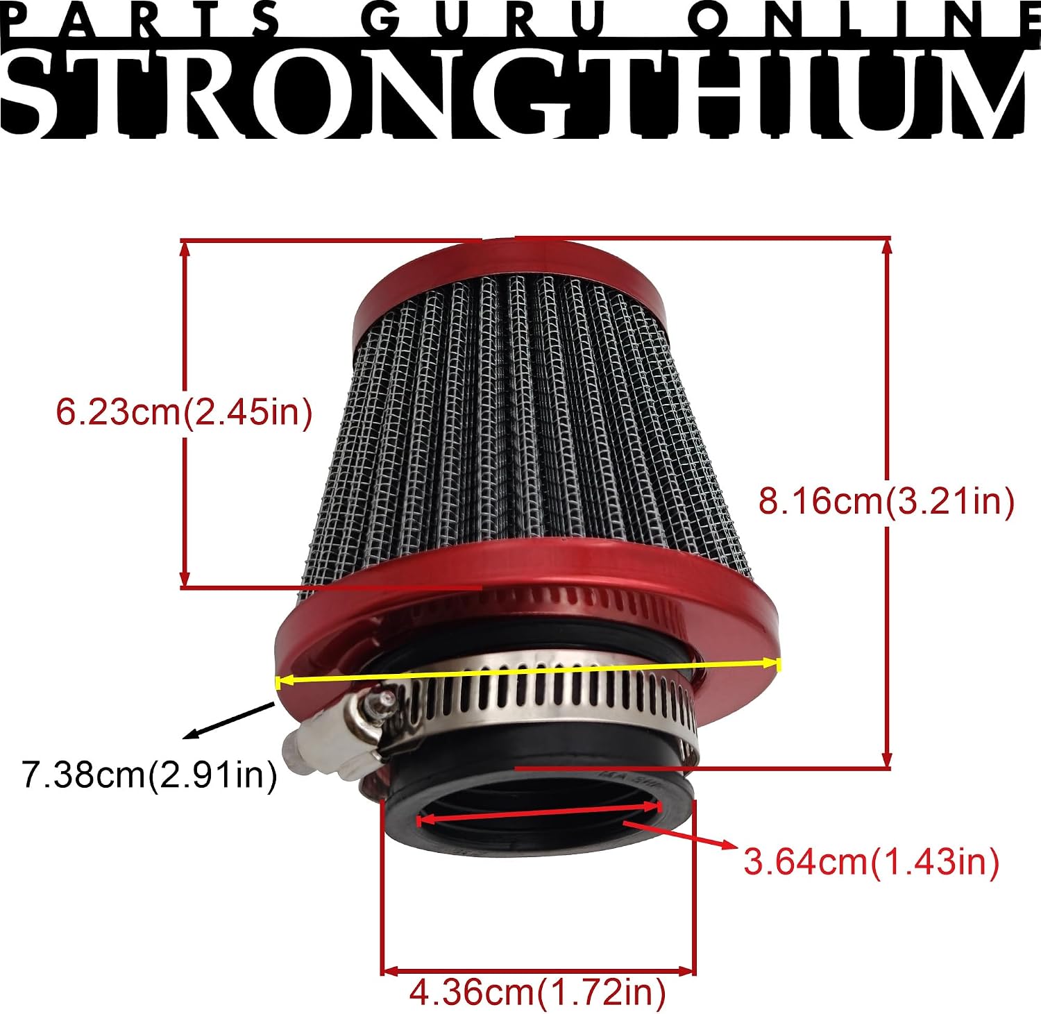 Strongthium Motorcycle Pod 35mm Air Intake Filter Cleaner Red