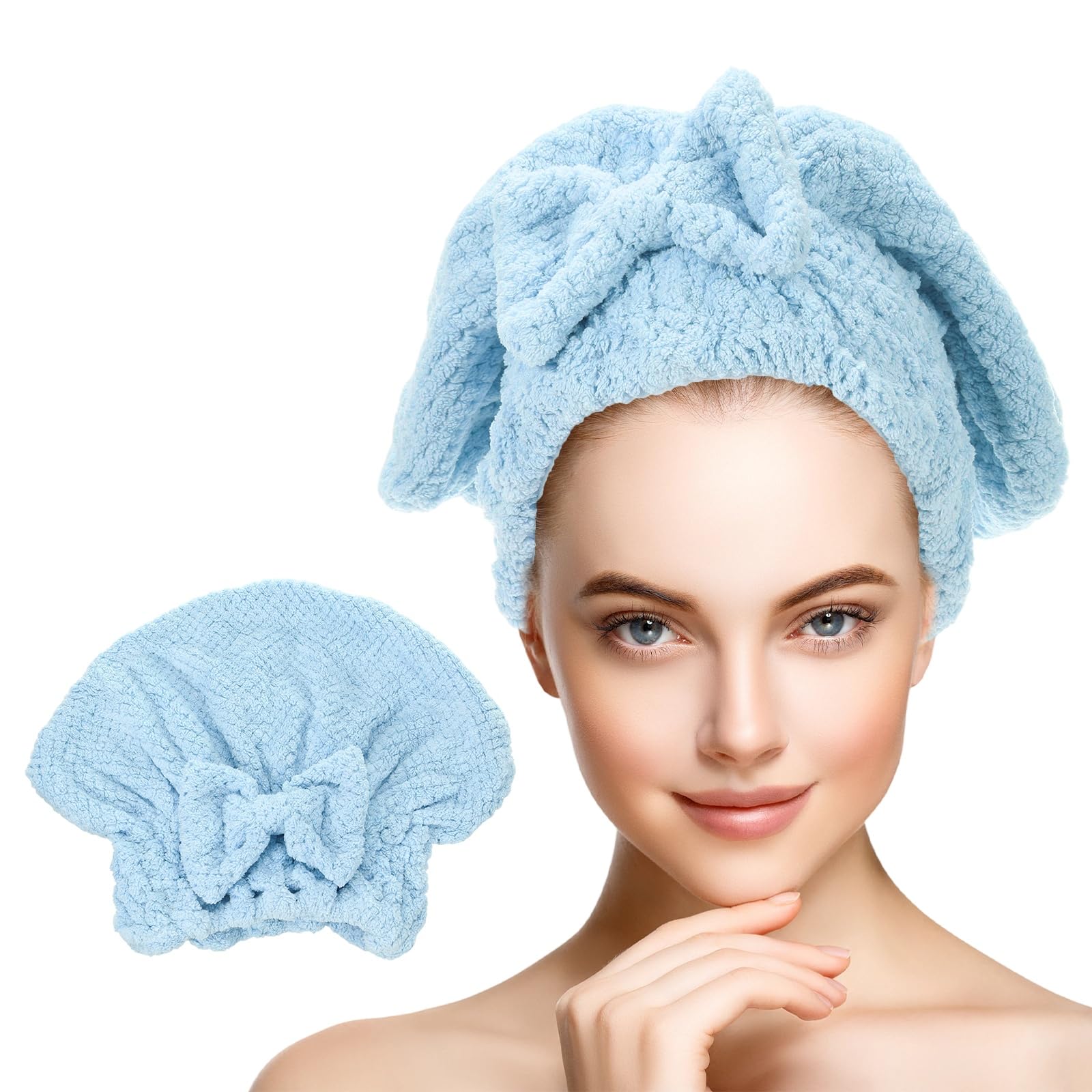 QUARKZMAN 2 Pezzi Asciugacapelli, 25 x 30 cm MicroFibre Assorbente Rapido Per Capelli Lisci, Ondulati, Bagnati, Spessi E Crespi, Azzurro Cielo