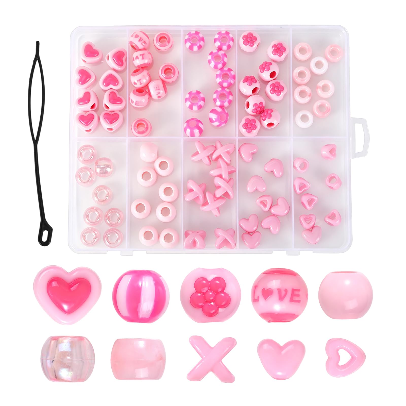 XIHIRCD 80Pcs Pink Hair Beads for Braids Girls Kids, 10 Styles