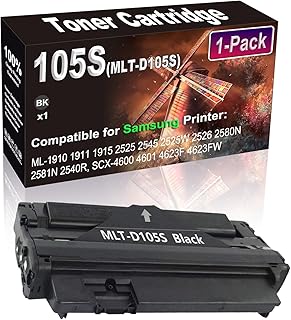 1-Pack (Black) Compatible ML-1910 1911 1915 2525 2545 2525W 2526 2580N 2581N 2540R Printer Toner Cartridge (High Yiele) Replacement for Samsung 105 MLT-D105S 105S MLTD105S Toner Cartridge