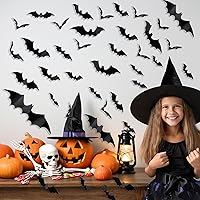 Vista 8 de 56 piezas de murciélagos para decoración de pared, decoraciones de Halloween, murciélagos 3D, calcomanías realistas de murciélago de PVC