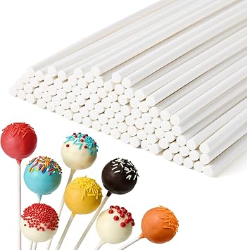 White Paper Lollipop Sticks, 6 Inches, 100 Count | for Cake Pops and Homemade Treats, Party Decorations