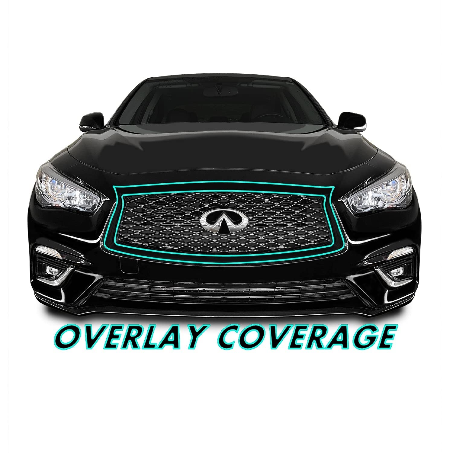 SlickMod Chrome Delete Blackout Vinyl Overlay for 2018-2022 Infiniti Q50 Front Grill Trim (Satin Black)