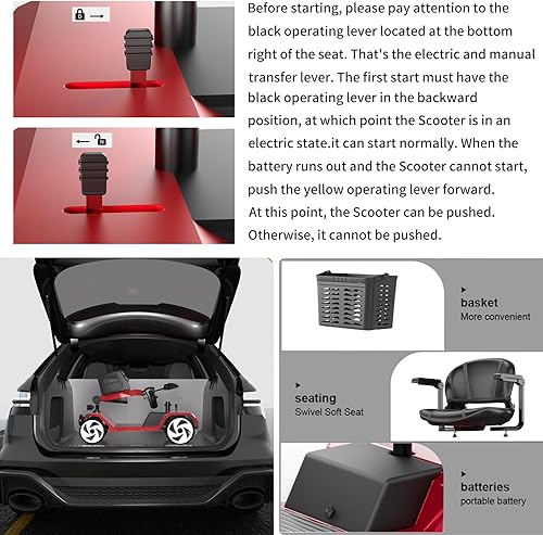 Miniatura 5 de PENGJIE Scooter eléctrico de movilidad de 20 A y 32 millas para adultos, dispositivo de silla de ruedas para viajes, ancianos. Peso máximo de 350
