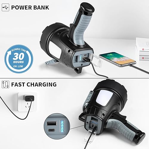 Miniatura 5 de Linterna de foco recargable, 99,000 lúmenes, proyector LED súper brillante con 6 modos y trípode plegable, potente luz puntual de 30 horas de larga