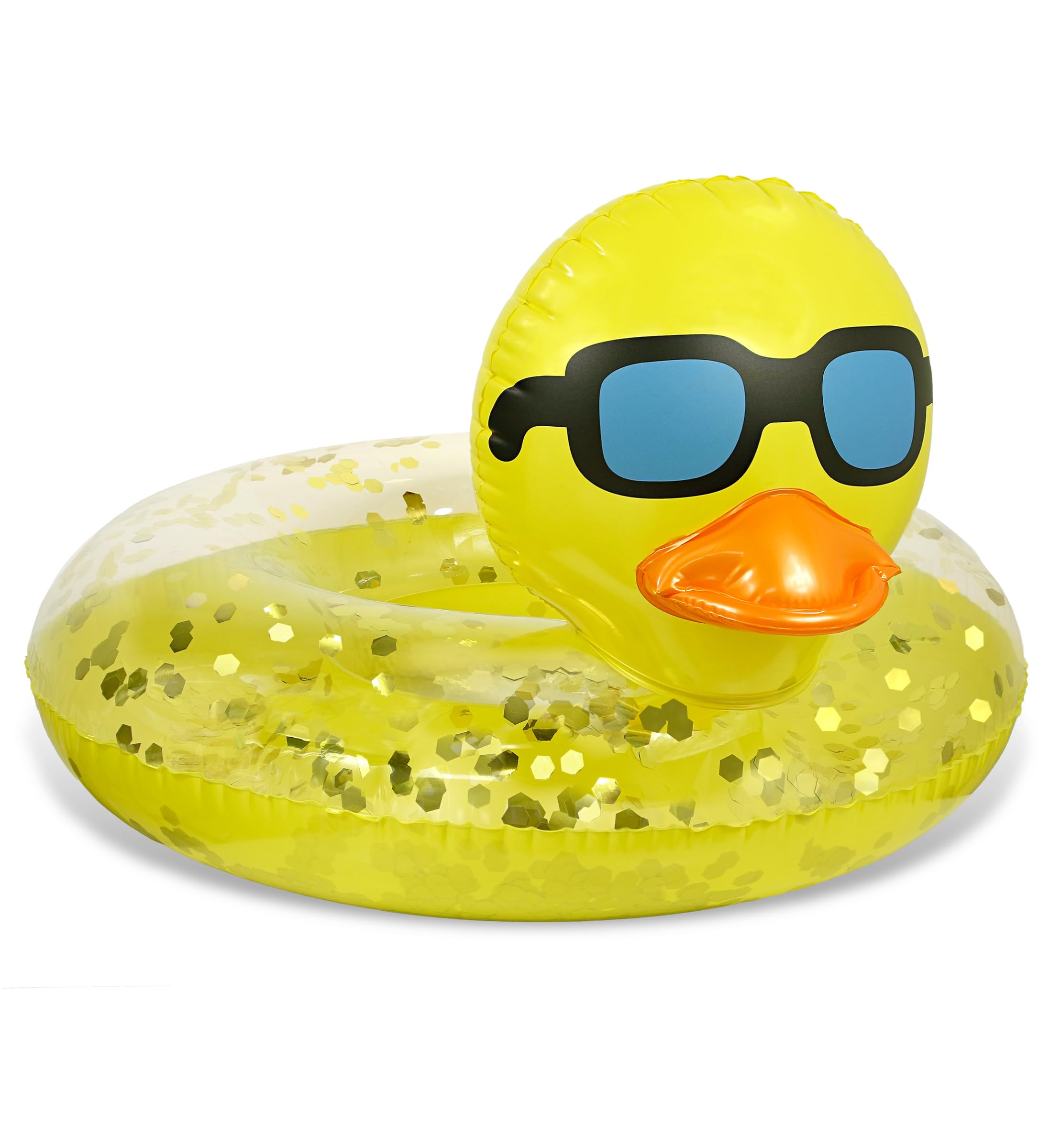 POZA Inflatable Duck Pool Float Tube - Heavy Duty Vinyl UV Resistant Confetti Pool Duck Floatie, Animal Pool Float Swim Ring Pool Inflatables for Kids, Adults for Beach, Party, Vacation - Yellow Gold