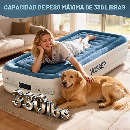 Miniatura 8 de Colchón de aire doble con bomba incorporada, colchón inflable de inflado/desinflado rápido y fácil, colchón inflable plegable con bolsa