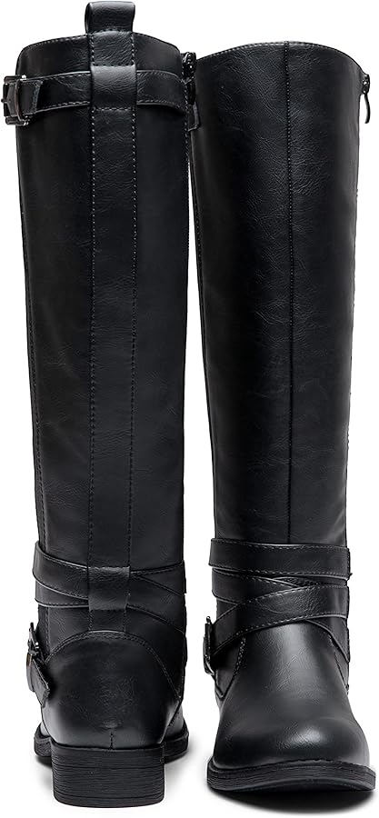 Amazon.com | Vepose Women's Riding Knee High Boots, Black Calf