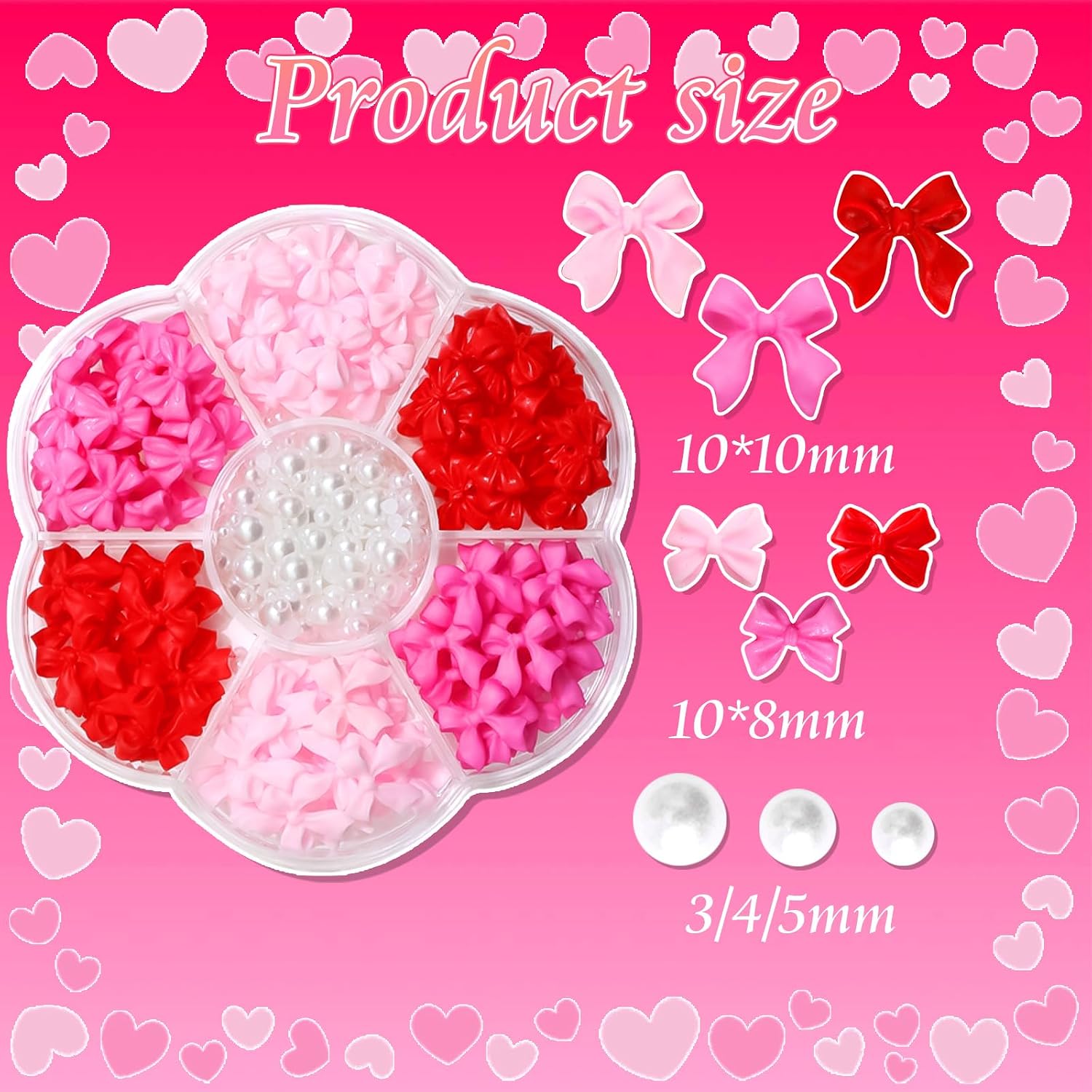RODAKY Pink Bow Nail Charm 3D Red Nail Bows Valentine's Day Bowknot Nail Art Stud Flatback White Nails Pearls Cute Nail Decoration Accessories for DIY Design