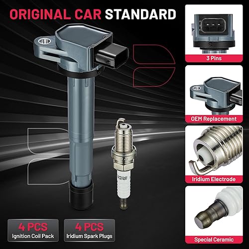 Vista 200 de BDFHYK Paquete de bobinas de encendido y bujías de iridio compatibles con Acura RSX Honda Accord Civic CR-V Element repuesto para UF583 UF311