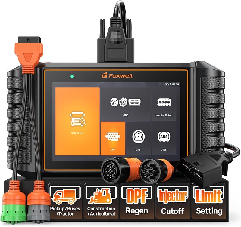 Scanner Automotivo FOXWELL HD500 para Caminhões Diesel com Regeneração do DPF, Corte de Injetores e Diagnóstico de Sistemas