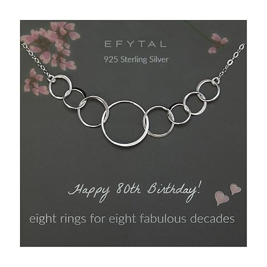 EFYTAL 80th Birthday Gifts for Women, Sterling Silver Eight Circle Necklace for Her, 80 Year Old Birthday Gifts for Women, Birthday Decorations