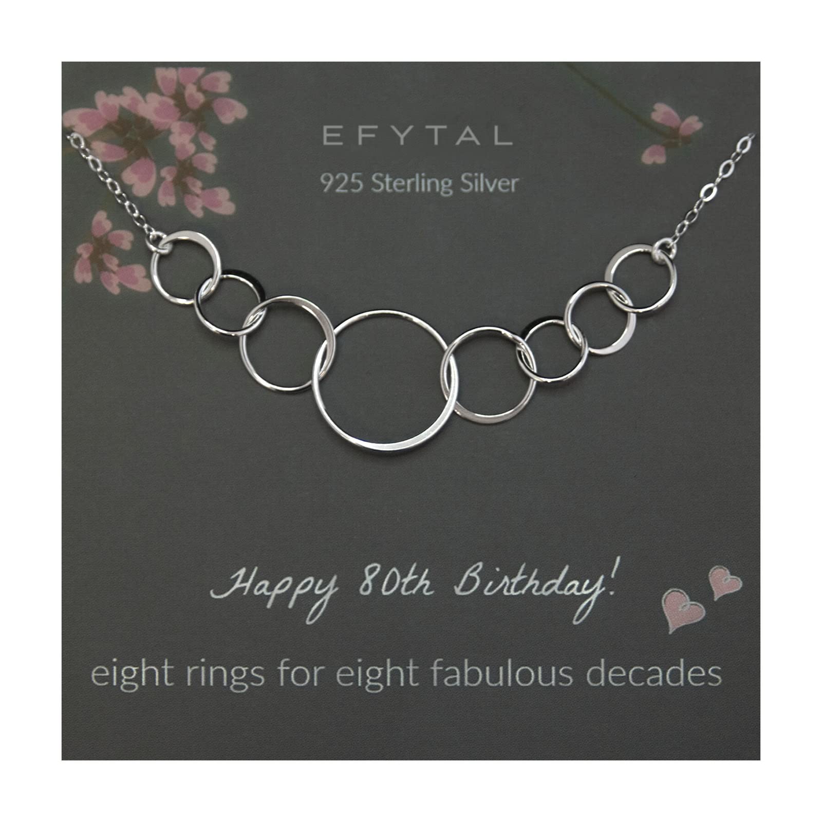 EFYTAL 80th Birthday Gifts for Women, Sterling Silver Eight Circle Necklace for Her, 80 Year Old Birthday Gifts for Women, Birthday Decorations