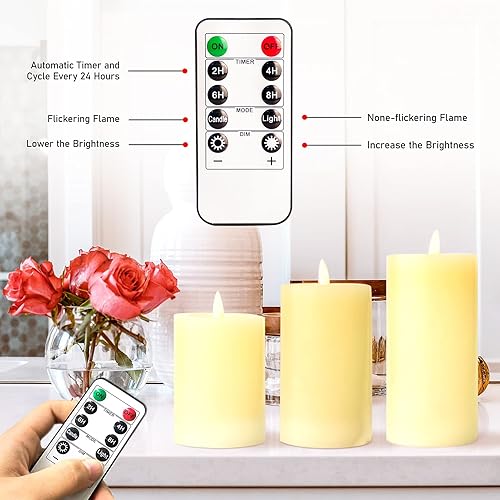 Miniatura 4 de Velas LED sin llama, parpadeantes, de cera real, realista, 3D, con mecha realista, funciona con pilas, para el hogar, vacaciones, fiesta, boda,