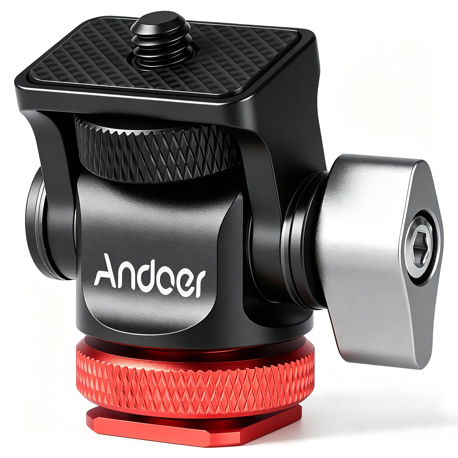 Mini Ball Head, Andoer Camera Monitor Mount Mini Ball Head con Adaptador de Zapata fría para Monitor de luz de Video LED | Con adaptador de zapata fría de 1/4 pulgadas para monitor de luz de video LED