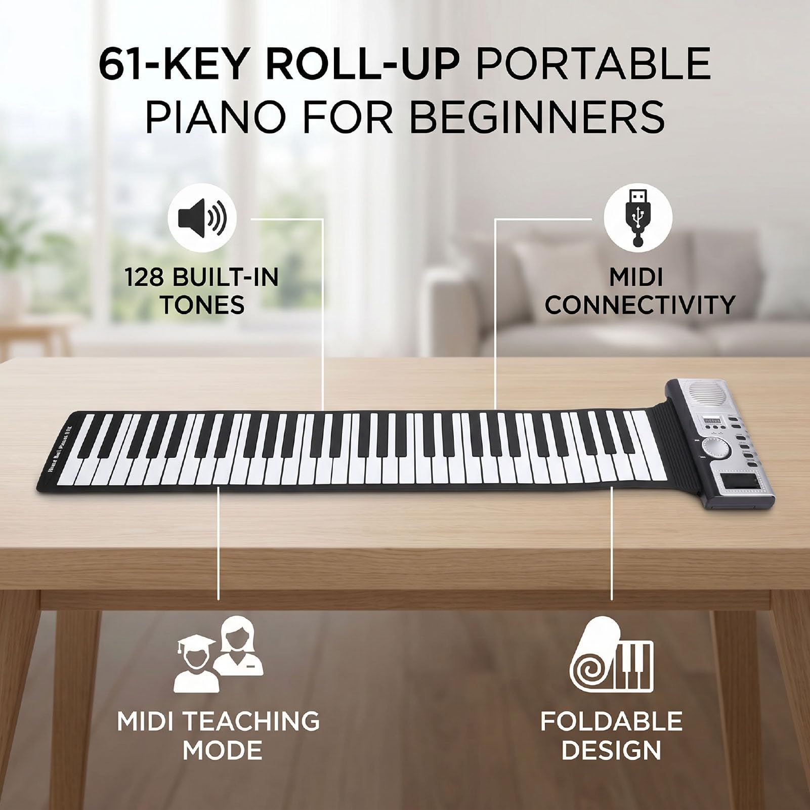 Bewinner Pianoforte Roll Up a 61 Tasti per Principianti con modalità di Insegnamento MIDI