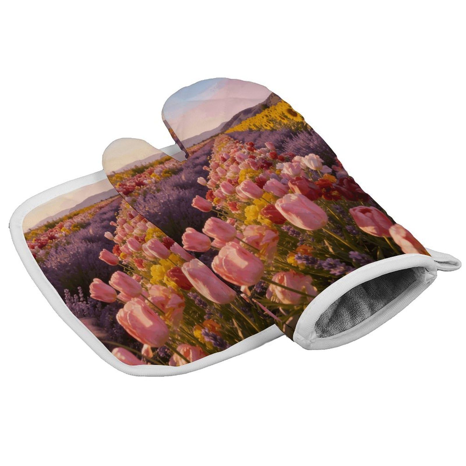 Fodpand Style The Ginger Lily Beneath The Windmill Oven Mitt Set With Lanyard, Cooking Mitt, Protective Thermal Insulation,Kitchen Mitt For Baking, Cooking, Grilling, Microwave