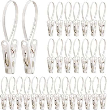Honeydak 30 Pack Multi-Purpose Laundry Hooks Hanging Clips Bulk with Plastic Rope Hanger Clips for Baby Clothes Closet Organizer for Pants Hat Sock Boot Bra Towel Bathroom Wardrobe White