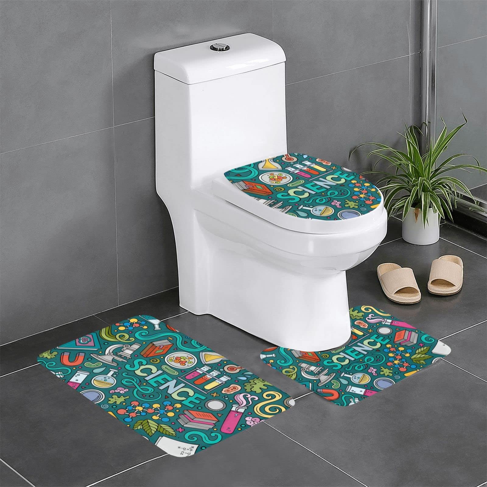 Tapis de salle de bain motif science antidérapant pour sécuriser le sol humide des WC