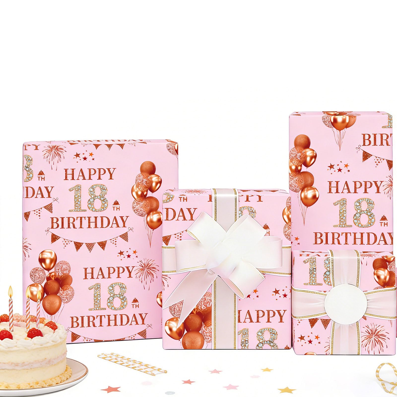 Xenray 18th Birthday Wrapping Paper,5sheets Rose Gold 50x70cm 18 Year Old Printed Patterned Paper